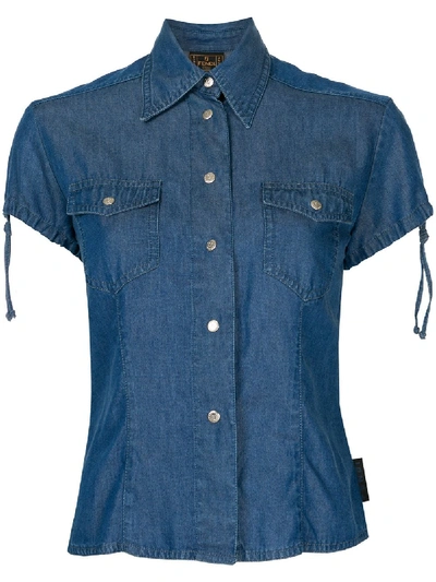 Pre-owned Fendi Buttoned Short-sleeved Denim Shirt In Blue
