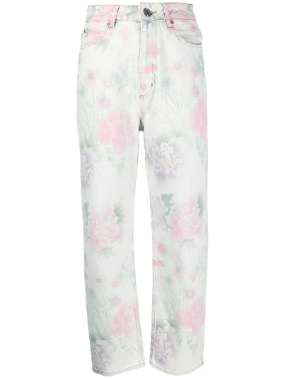 Sandro Flowie Floral-print Jeans In Blue