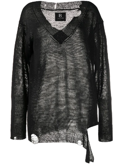 Yohji Yamamoto Distressed Fine-knit Jumper In Black