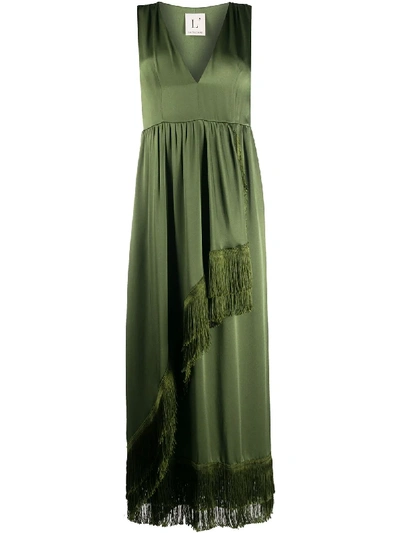 L'autre Chose Fringed-detail Midi Dress In Green