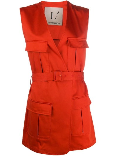 L'autre Chose Cargo-pocket Belted Waistcoat In Red