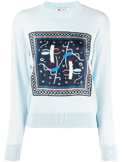 Ports 1961 Long Sleeve Embroidered Knitted Top In Blue
