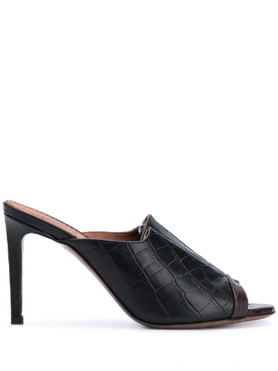 L'autre Chose Crocodile-embossed 90mm Mules In Black