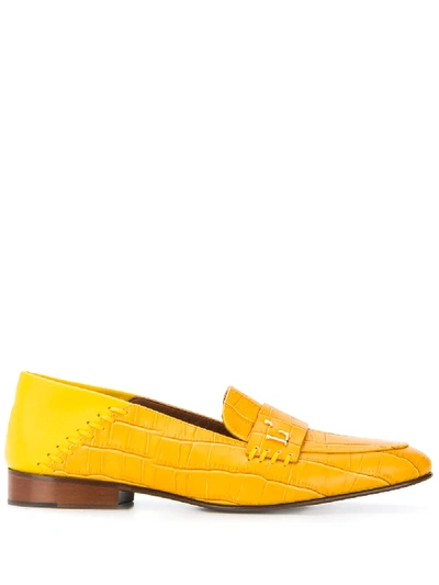 L'autre Chose Embossed Crocodile-effect Loafers In Yellow