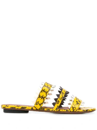 L'autre Chose Strappy Lizard-print Effect Sandals In Yellow