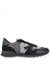 Valentino Garavani Mans Rockrunner Camouflage Noir Leather And Fabric Sneakers In Black
