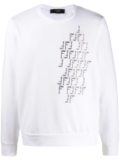 Fendi Shaded-effect Ff Embroidered Sweatshirt In Weiss