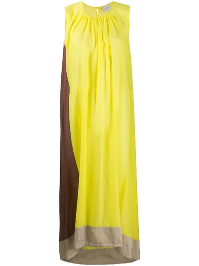Alysi Panelled Colour Block Crinkled Dress In Yellow