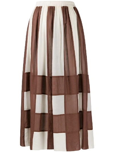 Alysi Check Patterned Elasticated Waist Skirt In Brown
