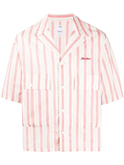 Visvim Camp-collar Embroidered Striped Cotton Shirt In Red St
