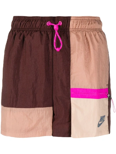 Nike Colour Blocked Running Shorts In Brown