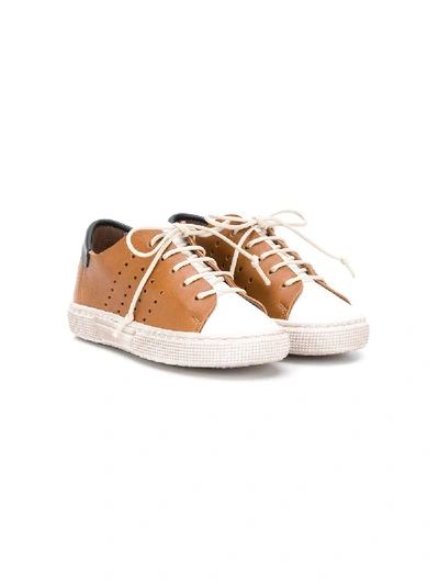 Pèpè Kids' Panelled Lace-up Trainers In Brown
