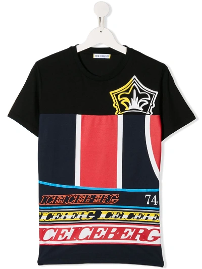 Iceberg Teen Striped Print T-shirt In Black