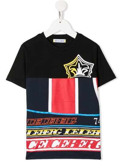 Iceberg Kids' Striped Print T-shirt In Black