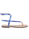 P.A.R.O.S.H D070145 METALLIC BLUE LEATHER ECLYSHOE FLAT SANDALS,11392471