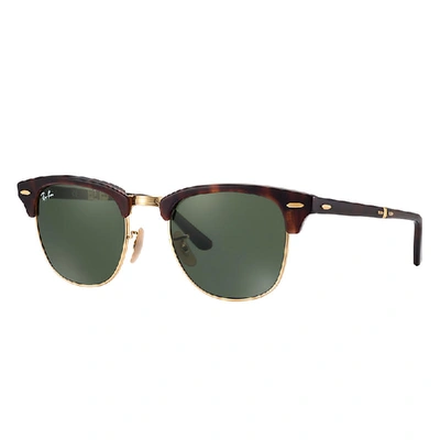 Ray Ban Clubmaster Folding Sunglasses Tortoise Frame Green Lenses 51-21