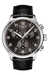 Tissot T1166171605700 Chrono Xl Classic Stainless Steel And Crocodile-embossed Leather Strap Watch In Black/ Silver