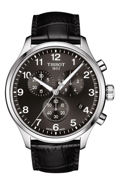 Tissot T1166171605700 Chrono Xl Classic Stainless Steel And Crocodile-embossed Leather Strap Watch In Black