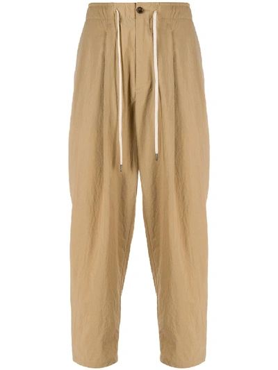 Attachment Crinkled Effect Drawstring Trousers In Neutrals