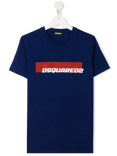 Dsquared2 Teen Logo Print T-shirt In Blue