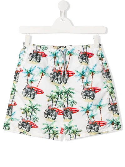 Mc2 Saint Barth Teen Surfer Print Swimming Shorts In White