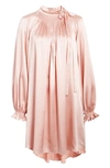 ADAM LIPPES TIE NECK LONG SLEEVE SILK CHARMEUSE MINIDRESS,R20732HC