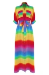 ALL THINGS MOCHI ISKA RAINBOW STRIPE SILK MAXI SHIRTDRESS,ISK5996