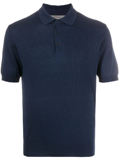 Corneliani Geometric Knit Polo Shirt In Blue