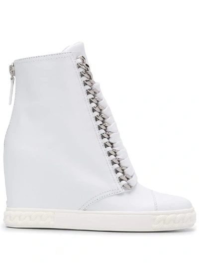 Casadei Lace Up Wedge Boots In White