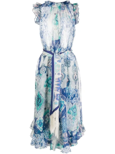 Zimmermann Abstract-print Ruffle-trimmed Dress In Blue