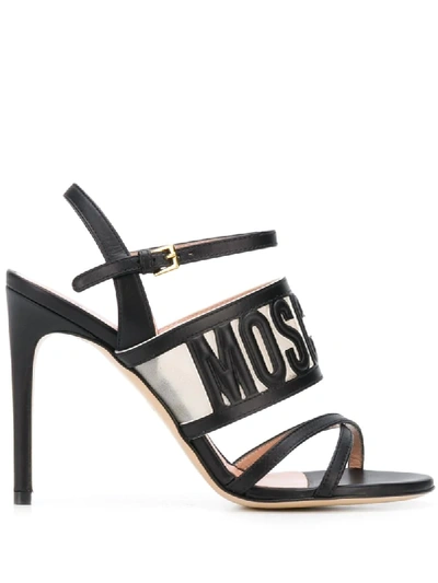 Moschino Embossed Logo Sandals In Black