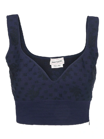 Alexander Mcqueen Floral Jacquard Crop Top In Blue