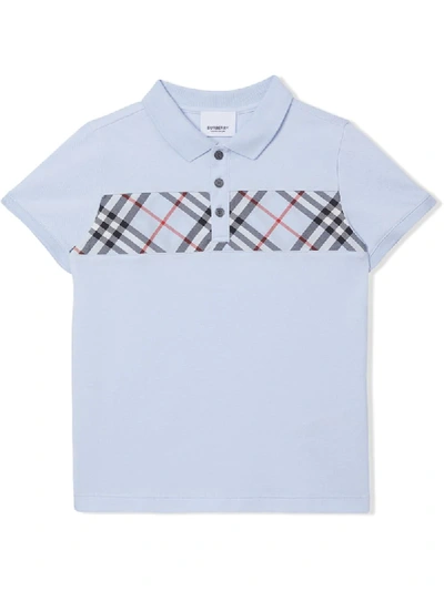Burberry Babies' Check Panel Polo Shirt In Blue