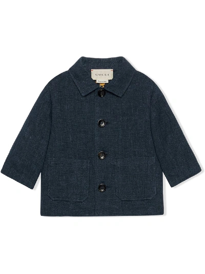 Gucci Babies' Embroidered Buttoned Denim Jacket In Blue