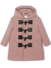 BURBERRY TEEN LOGO DETAIL DUFFLE COAT