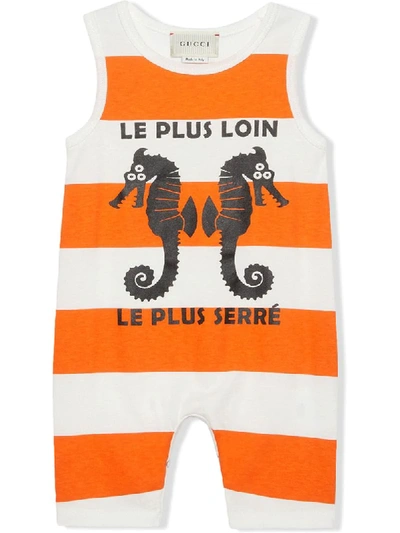 Gucci Babies' Seahorse Print Striped Body In Orange