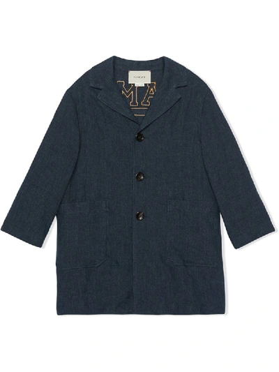 Gucci Kids' Embroidered Single-breasted Denim Jacket In Blue