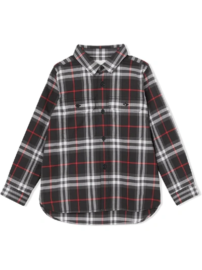 Burberry Babies' Plaid Button-up Shirt In Black