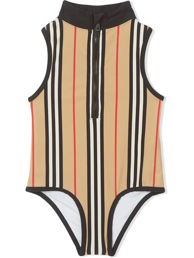 Burberry Little Girl's & Girl's Kg7 Siera Stripe One-piece Swimsuit In Beige