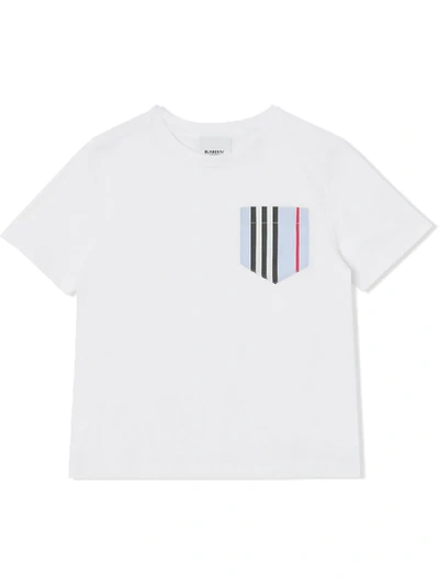 Burberry Babies' Icon Stripe Pocket T-shirt In White