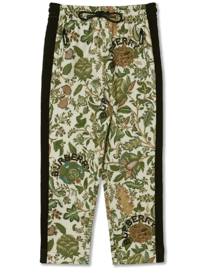 Burberry Kids' Botanical Print Track Trousers In Green