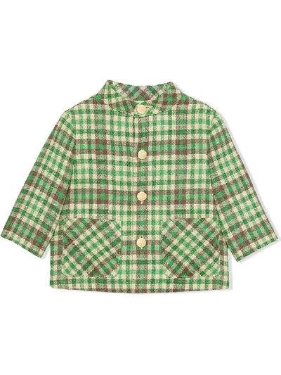 Gucci Babies' Tartan Print Buttoned Jacket In Green