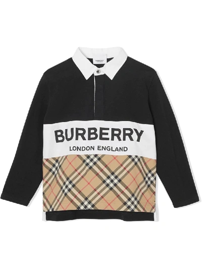 Burberry Babies' Poloshirt Mit Logo-print In Black