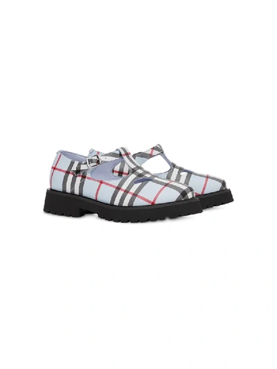 Burberry Kids' Signature Check T-bar Shoes In Blue
