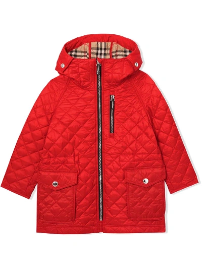 Burberry Babies' Diamond Quilted Hooded Coat In Red