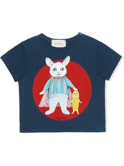 Gucci Baby Yuko Higuchi Print Cotton T-shirt In Blue