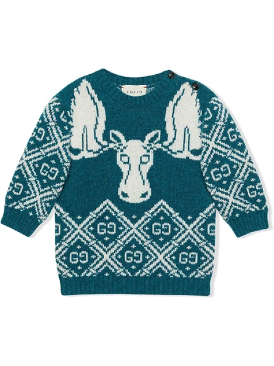 Gucci Babies' Jacquard-pullover Mit Gg In Blue