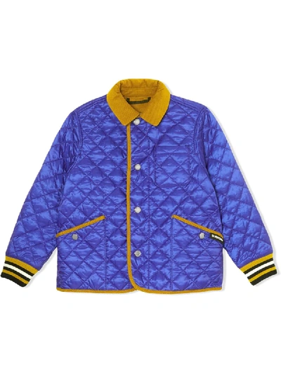 Burberry Babies' Corduroy-trim Quilted Jacket In Blue