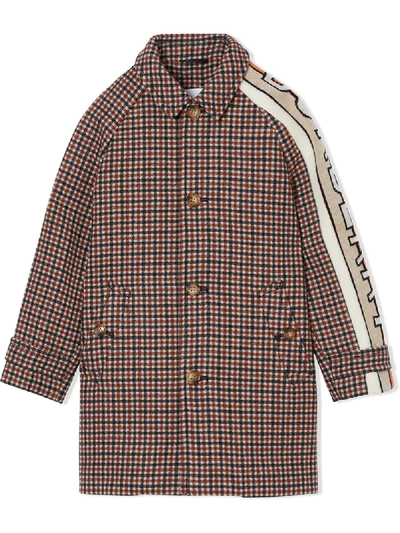 Burberry Babies' Logo Trim Checked Coat In Brown