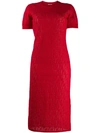 FENDI RED WOMEN'S MONOGRAM DEVORE T-SHIRT DRESS,345DBF10-ECF8-7C55-7924-7099C8237282